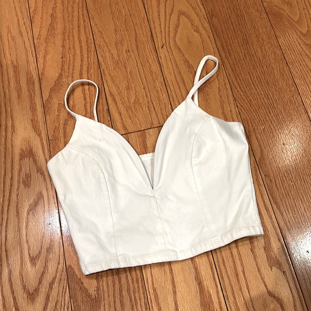 White Deep V crop top